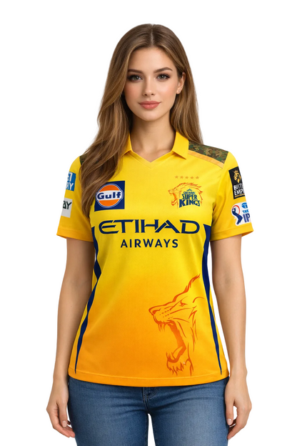 Chennai Super Kings IPL jersey UK worn by female model front