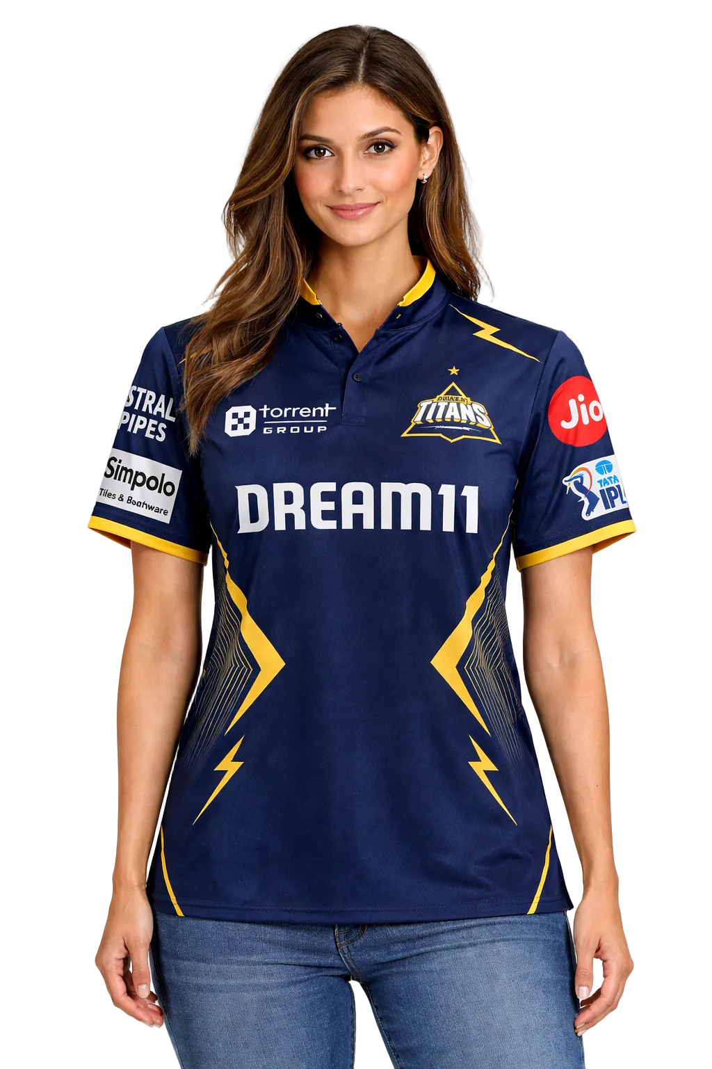 Gujarat Titans IPL jersey UK worn by female model front