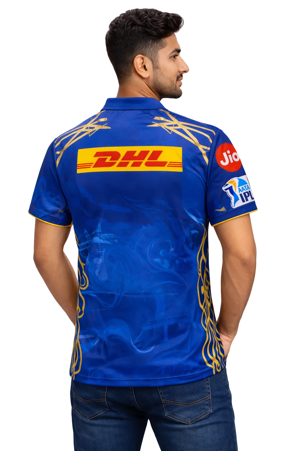 Mumbai Indians IPL jersey UK worn by male model back
