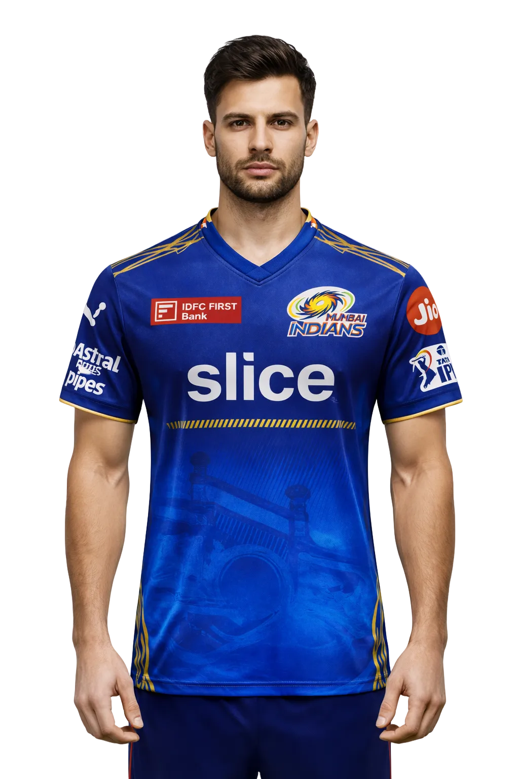 Mumbai Indians IPL jersey UK worn by male model front